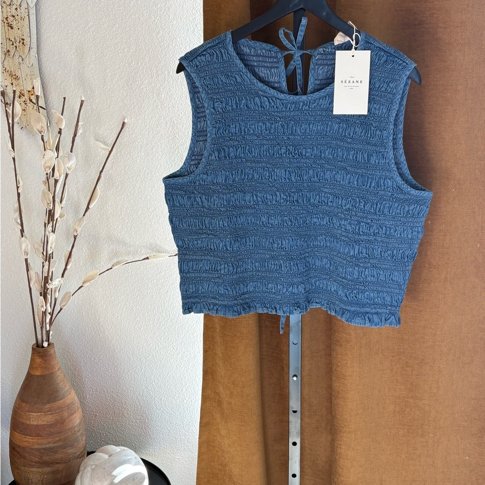 Sezane Blue Textured Tank Top